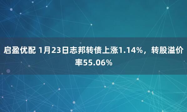 启盈优配 1月23日志邦转债上涨1.14%，转股溢价率55.06%