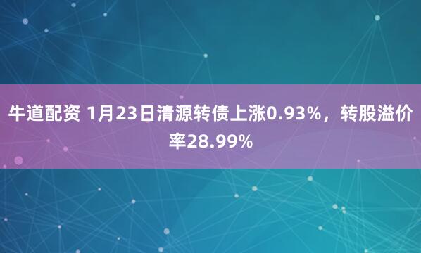 牛道配资 1月23日清源转债上涨0.93%，转股溢价率28.99%